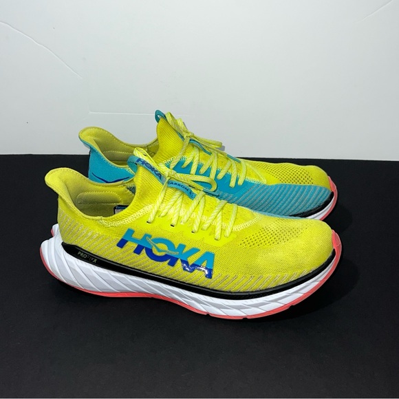 Hoka Carbon X 3 Running Shoe Neon Yellow and Aqua Running Shoes Sz 12.5